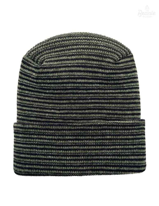 Cuffed Beanie - Circular knit  Winter Hat - H-Stitch - Contrast - Black / Green