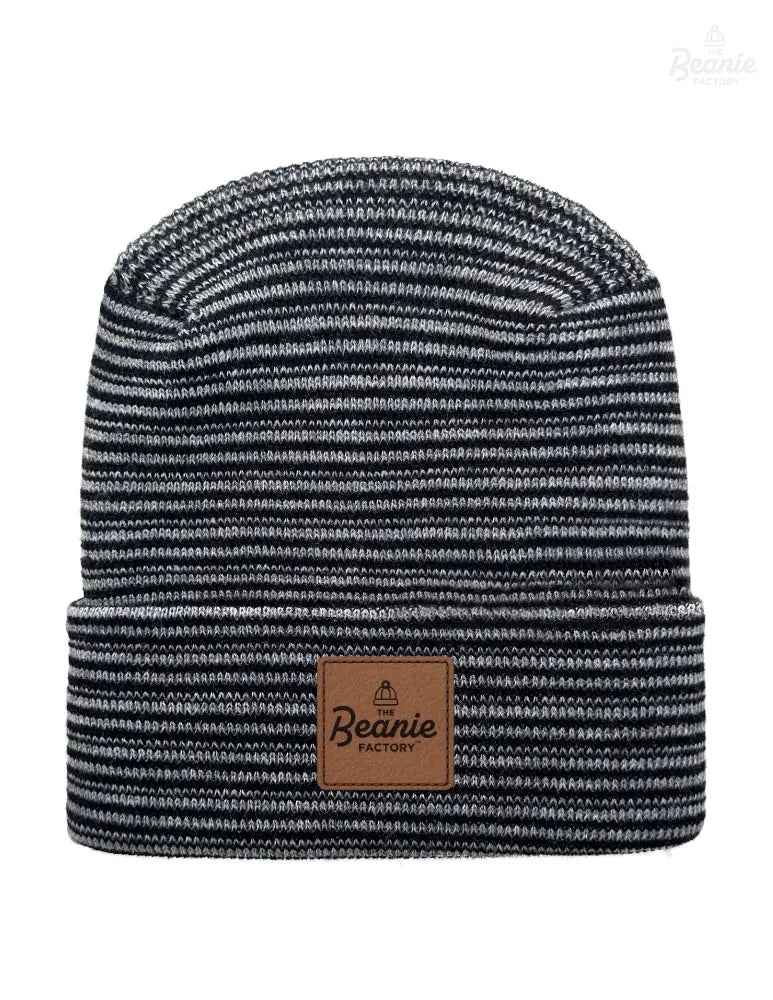 Cuffed Beanie - Circular knit  Winter Hat - H-Stitch - Contrast - Black / Gray