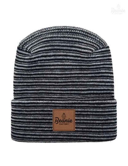 Cuffed Beanie - Circular knit  Winter Hat - H-Stitch - Contrast - Black / Gray