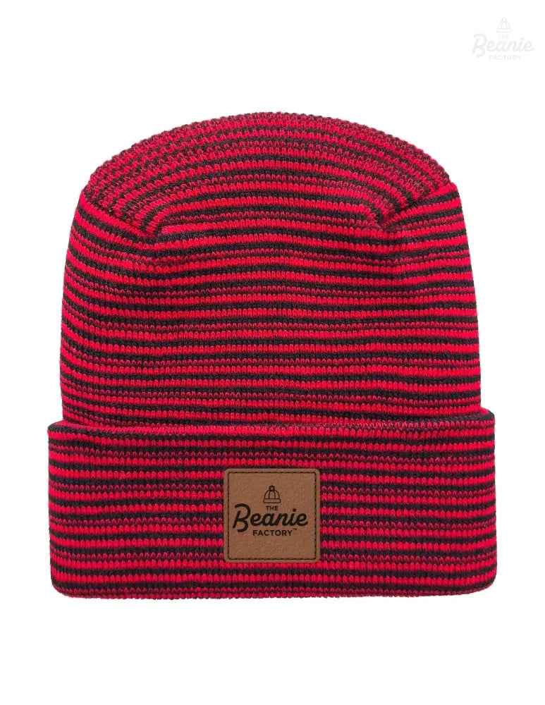 Cuffed Beanie - Circular knit  Winter Hat - H-Stitch - Contrast - Black / Red