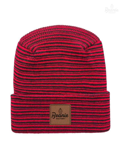 Cuffed Beanie - Circular knit  Winter Hat - H-Stitch - Contrast - Black / Red