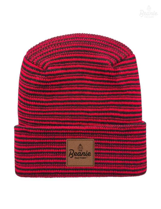 Cuffed Beanie - Circular knit  Winter Hat - H-Stitch - Contrast - Black / Red