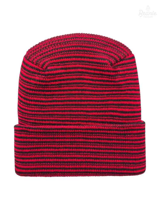 Cuffed Beanie - Circular knit  Winter Hat - H-Stitch - Contrast - Black / Red