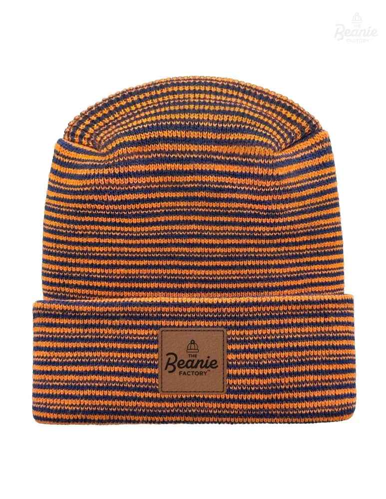 Cuffed Beanie - Circular knit  Winter Hat - H-Stitch - Contrast - Blue / Orange