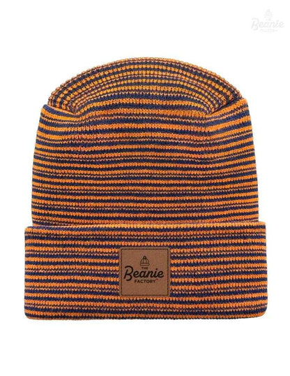 Cuffed Beanie - Circular knit  Winter Hat - H-Stitch - Contrast - Blue / Orange