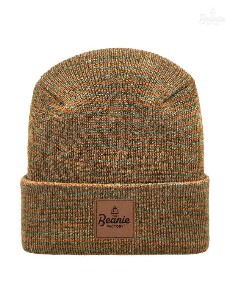 Cuffed Beanie - Circular knit  Winter Hat - H-Stitch - Contrast - Brown / Green