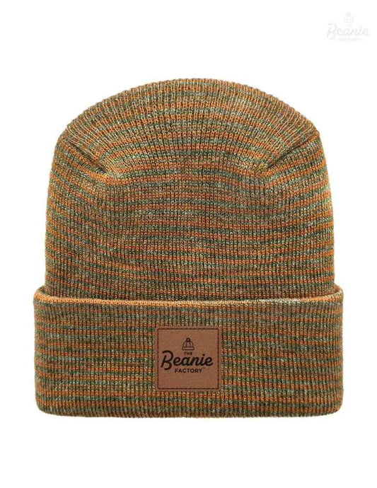 Cuffed Beanie - Circular knit  Winter Hat - H-Stitch - Contrast - Brown / Green