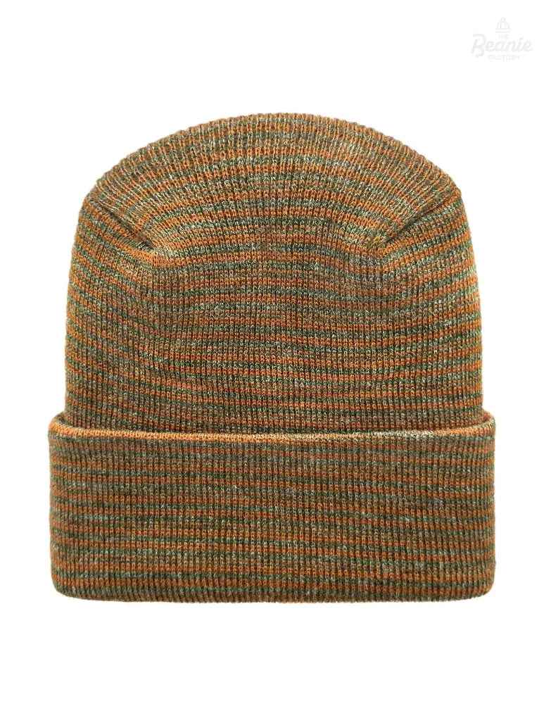 Cuffed Beanie - Circular knit  Winter Hat - H-Stitch - Contrast - Brown / Green