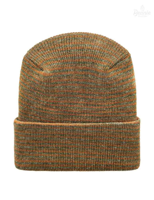 Cuffed Beanie - Circular knit  Winter Hat - H-Stitch - Contrast - Brown / Green
