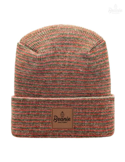 Cuffed Beanie - Circular knit  Winter Hat - H-Stitch - Contrast - Burgundy / Green