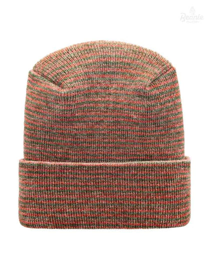Cuffed Beanie - Circular knit  Winter Hat - H-Stitch - Contrast - Burgundy / Green