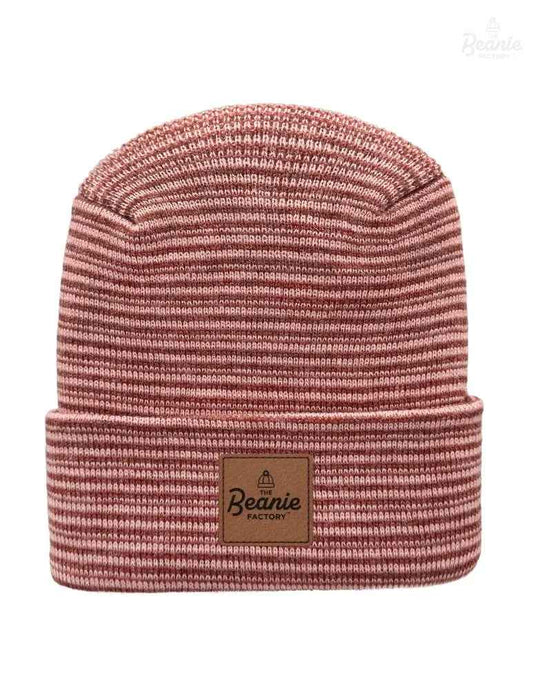 Cuffed Beanie - Circular knit  Winter Hat - H-Stitch - Contrast - Burgundy / Pink