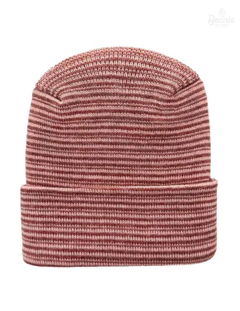Cuffed Beanie - Circular knit  Winter Hat - H-Stitch - Contrast - Burgundy / Pink