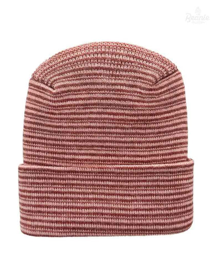 Cuffed Beanie - Circular knit  Winter Hat - H-Stitch - Contrast - Burgundy / Pink