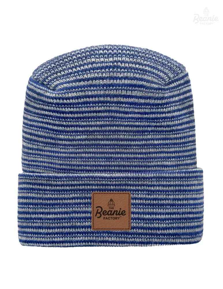 Cuffed Beanie - Circular knit  Winter Hat - H-Stitch - Contrast - Gray / Blue