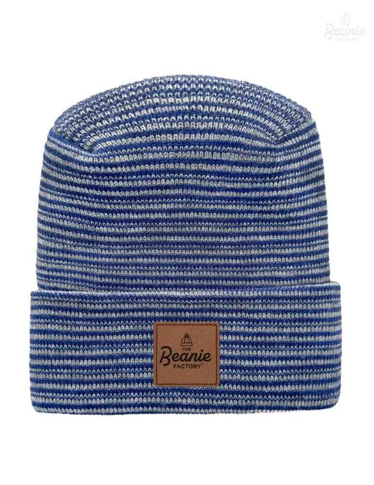 Cuffed Beanie - Circular knit  Winter Hat - H-Stitch - Contrast - Gray / Blue