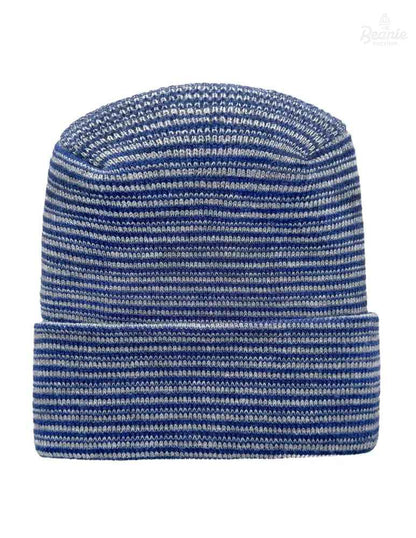 Cuffed Beanie - Circular knit  Winter Hat - H-Stitch - Contrast - Gray / Blue