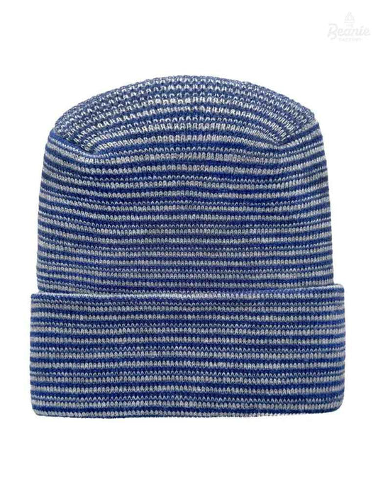 Cuffed Beanie - Circular knit  Winter Hat - H-Stitch - Contrast - Gray / Blue