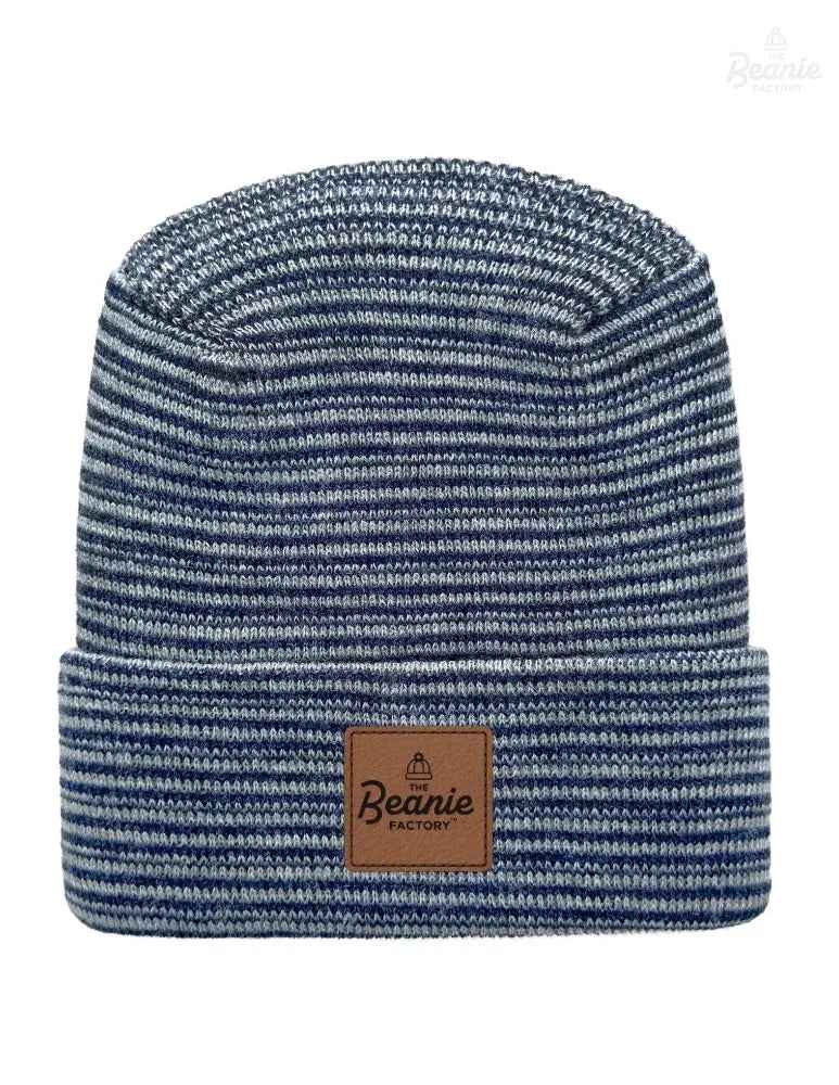 Cuffed Beanie - Circular knit  Winter Hat - H-Stitch - Contrast - Gray / Denim