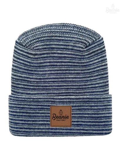 Cuffed Beanie - Circular knit  Winter Hat - H-Stitch - Contrast - Gray / Denim