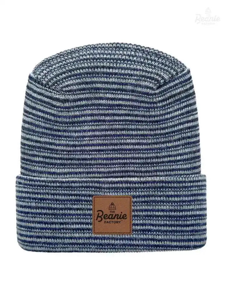 Cuffed Beanie - Circular knit  Winter Hat - H-Stitch - Contrast - Gray / Denim The Beanie Factory Custom, Personlize 