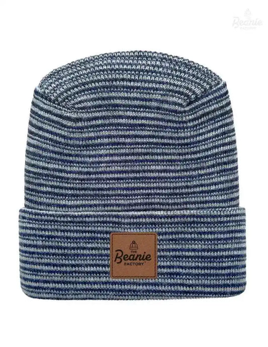 Cuffed Beanie - Circular knit  Winter Hat - H-Stitch - Contrast - Gray / Denim The Beanie Factory Custom, Personlize 
