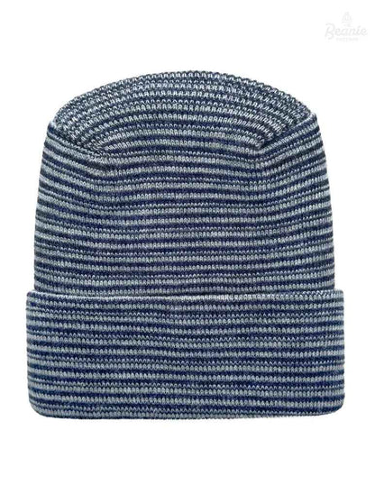 Cuffed Beanie - Circular knit  Winter Hat - H-Stitch - Contrast - Gray / Denim