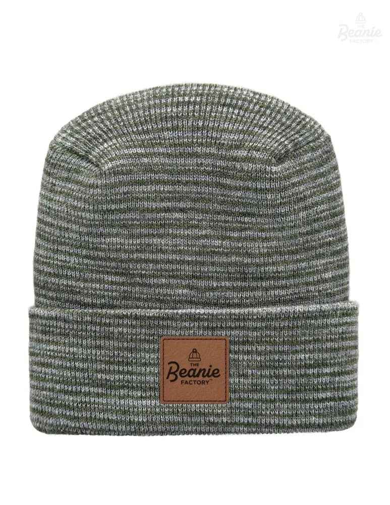Cuffed Beanie - Circular knit  Winter Hat - H-Stitch - Contrast - Gray / Green