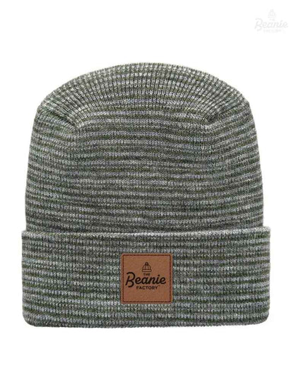Cuffed Beanie - Circular knit  Winter Hat - H-Stitch - Contrast - Gray / Green