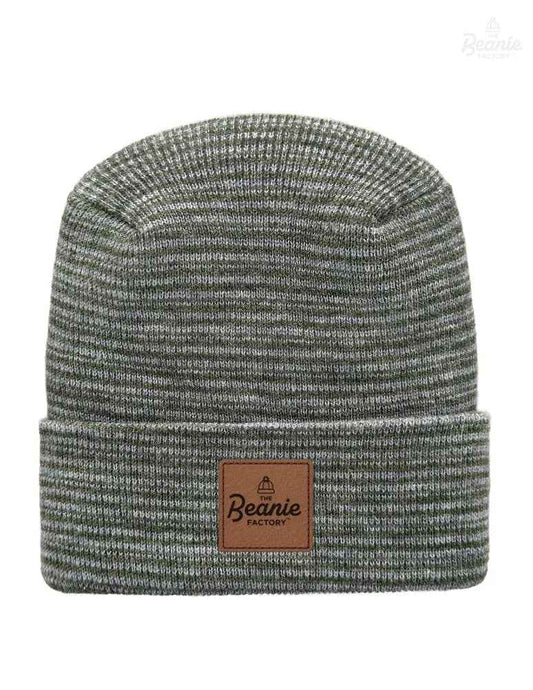 Cuffed Beanie - Circular knit  Winter Hat - H-Stitch - Contrast - Gray / Green