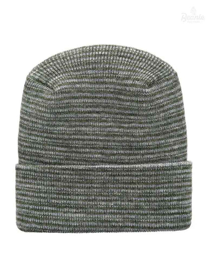 Cuffed Beanie - Circular knit  Winter Hat - H-Stitch - Contrast - Gray / Green