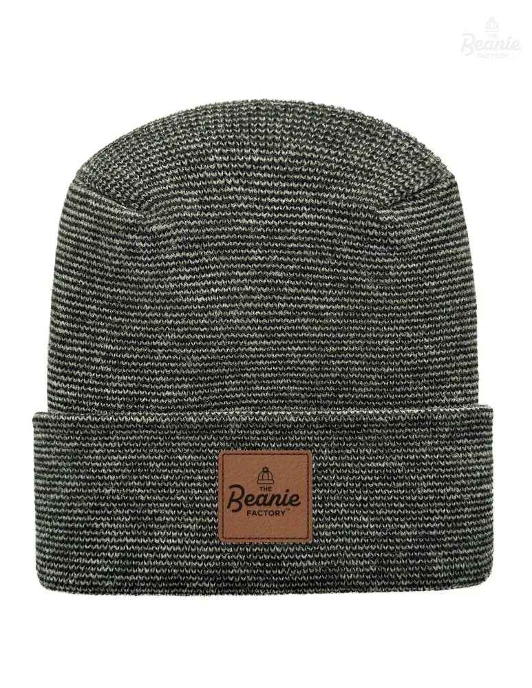 Cuffed Beanie - Circular knit  Winter Hat - H-Stitch - Fusion - Black / Green