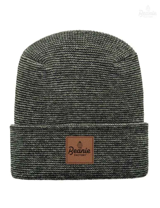 Cuffed Beanie - Circular knit  Winter Hat - H-Stitch - Fusion - Black / Green
