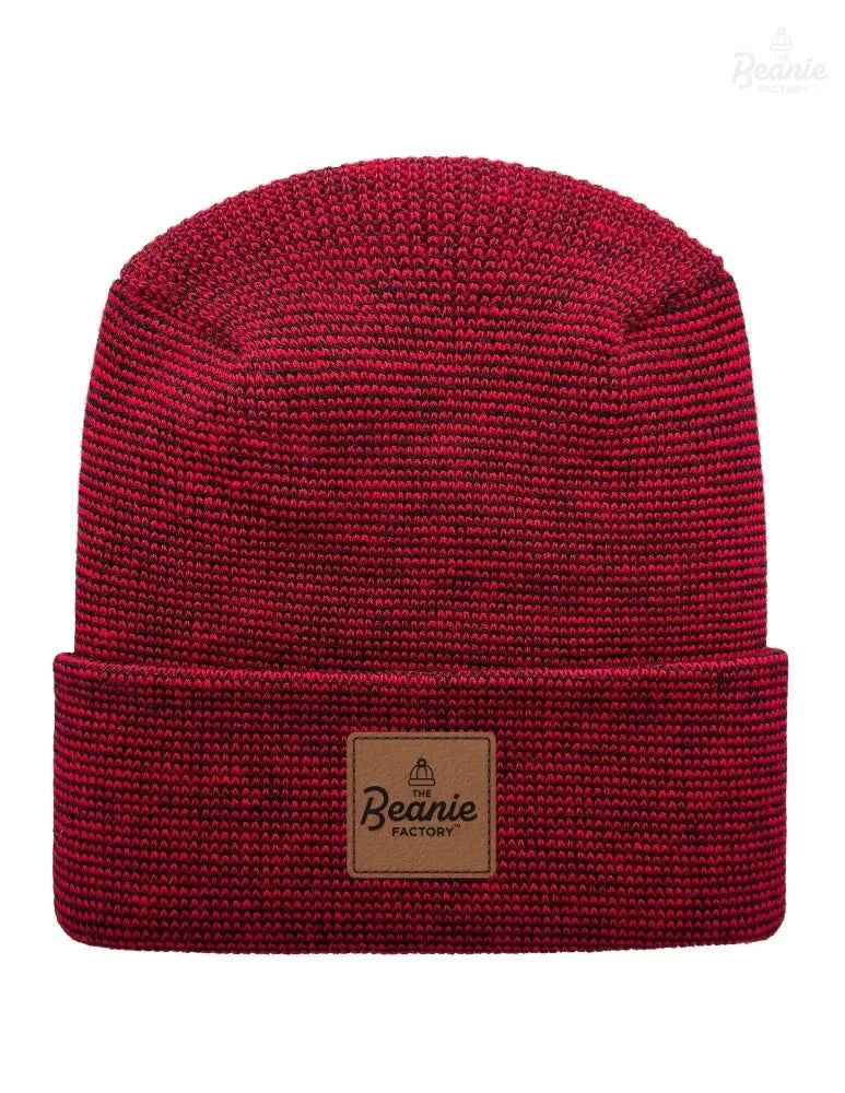 Cuffed Beanie - Circular knit  Winter Hat - H-Stitch - Fusion - Black / Red