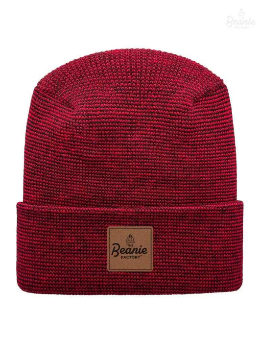 Cuffed Beanie - Circular knit  Winter Hat - H-Stitch - Fusion - Black / Red
