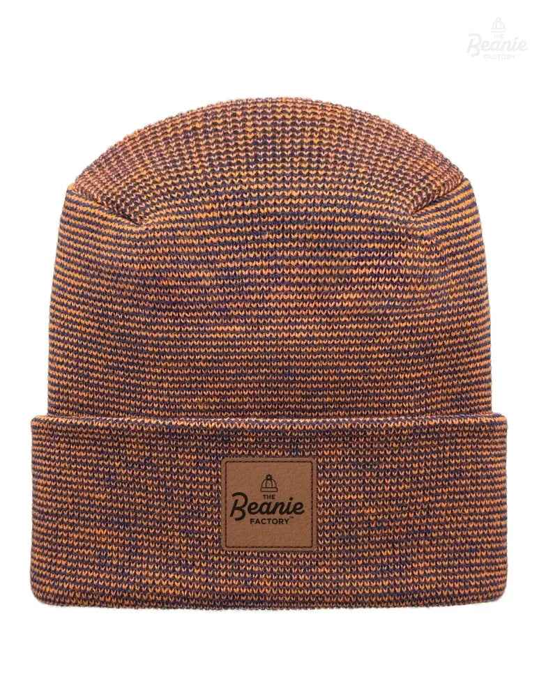 Cuffed Beanie - Circular knit  Winter Hat - H-Stitch - Fusion - Blue / Orange