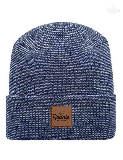 Cuffed Beanie - Circular knit  Winter Hat - H-Stitch - Fusion - Gray / Blue