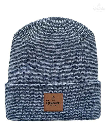 Cuffed Beanie - Circular knit  Winter Hat - H-Stitch - Fusion - Gray / Denim