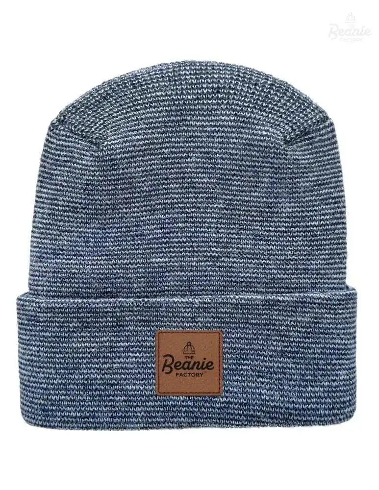 Cuffed Beanie - Circular knit  Winter Hat - H-Stitch - Fusion - Gray / Denim The Beanie Factory Custom, Personlize 