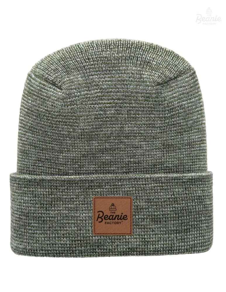 Cuffed Beanie - Circular knit  Winter Hat - H-Stitch - Fusion - Gray / Green