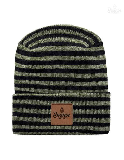 Cuffed Beanie - Circular knit  Winter Hat - H-Stitch - Roro - Black / Green