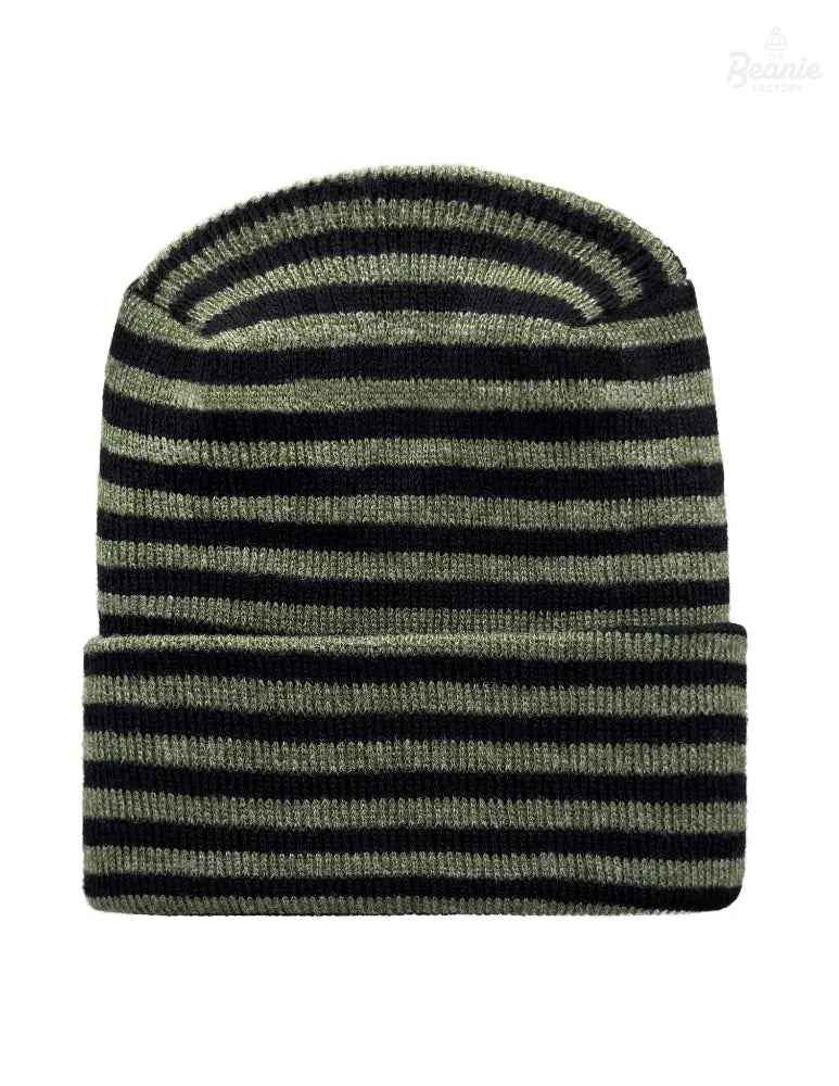 Cuffed Beanie - Circular knit  Winter Hat - H-Stitch - Roro - Black / Green
