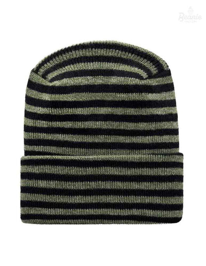 Cuffed Beanie - Circular knit  Winter Hat - H-Stitch - Roro - Black / Green
