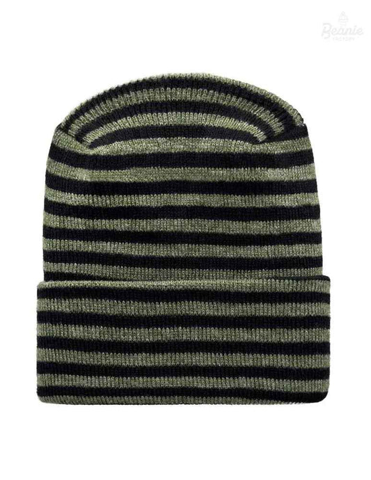 Cuffed Beanie - Circular knit  Winter Hat - H-Stitch - Roro - Black / Green