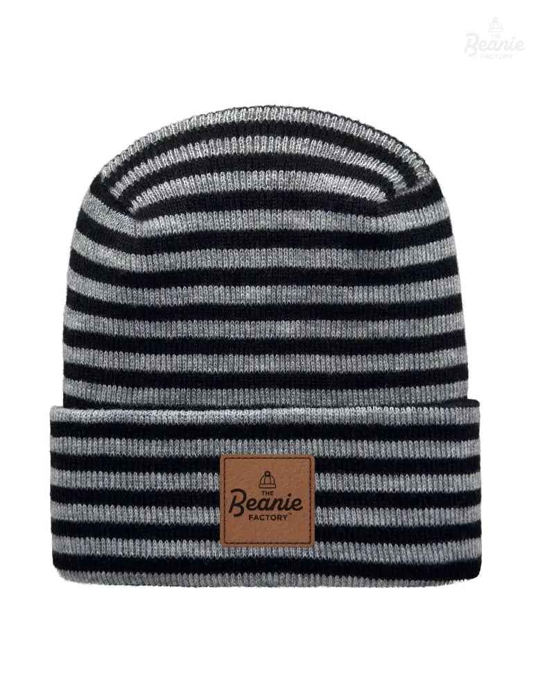 Cuffed Beanie - Circular knit  Winter Hat - H-Stitch - Roro - Black / Gray