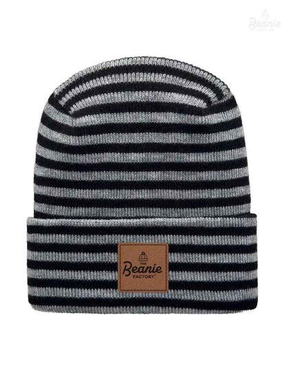 Cuffed Beanie - Circular knit  Winter Hat - H-Stitch - Roro - Black / Gray