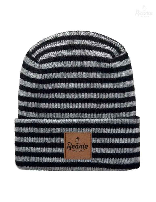 Cuffed Beanie - Circular knit  Winter Hat - H-Stitch - Roro - Black / Gray