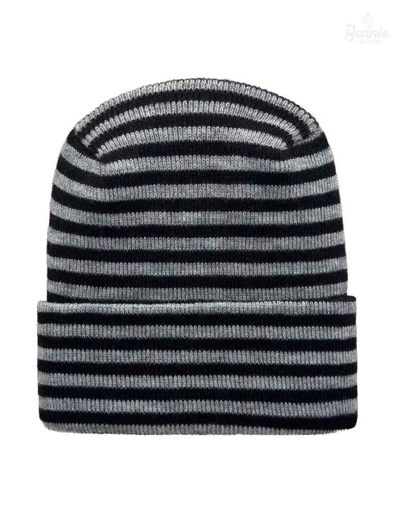 Cuffed Beanie - Circular knit  Winter Hat - H-Stitch - Roro - Black / Gray