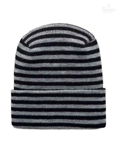 Cuffed Beanie - Circular knit  Winter Hat - H-Stitch - Roro - Black / Gray
