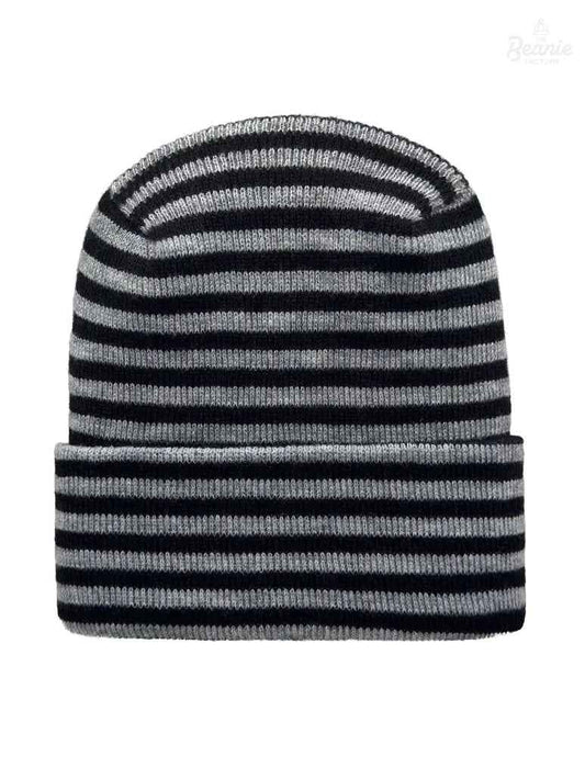 Cuffed Beanie - Circular knit  Winter Hat - H-Stitch - Roro - Black / Gray